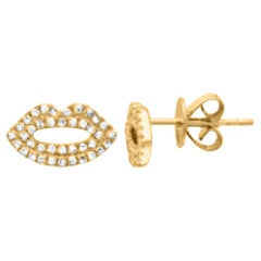 Diamond Safety Charm 14K yellow Gold Pin Earrings