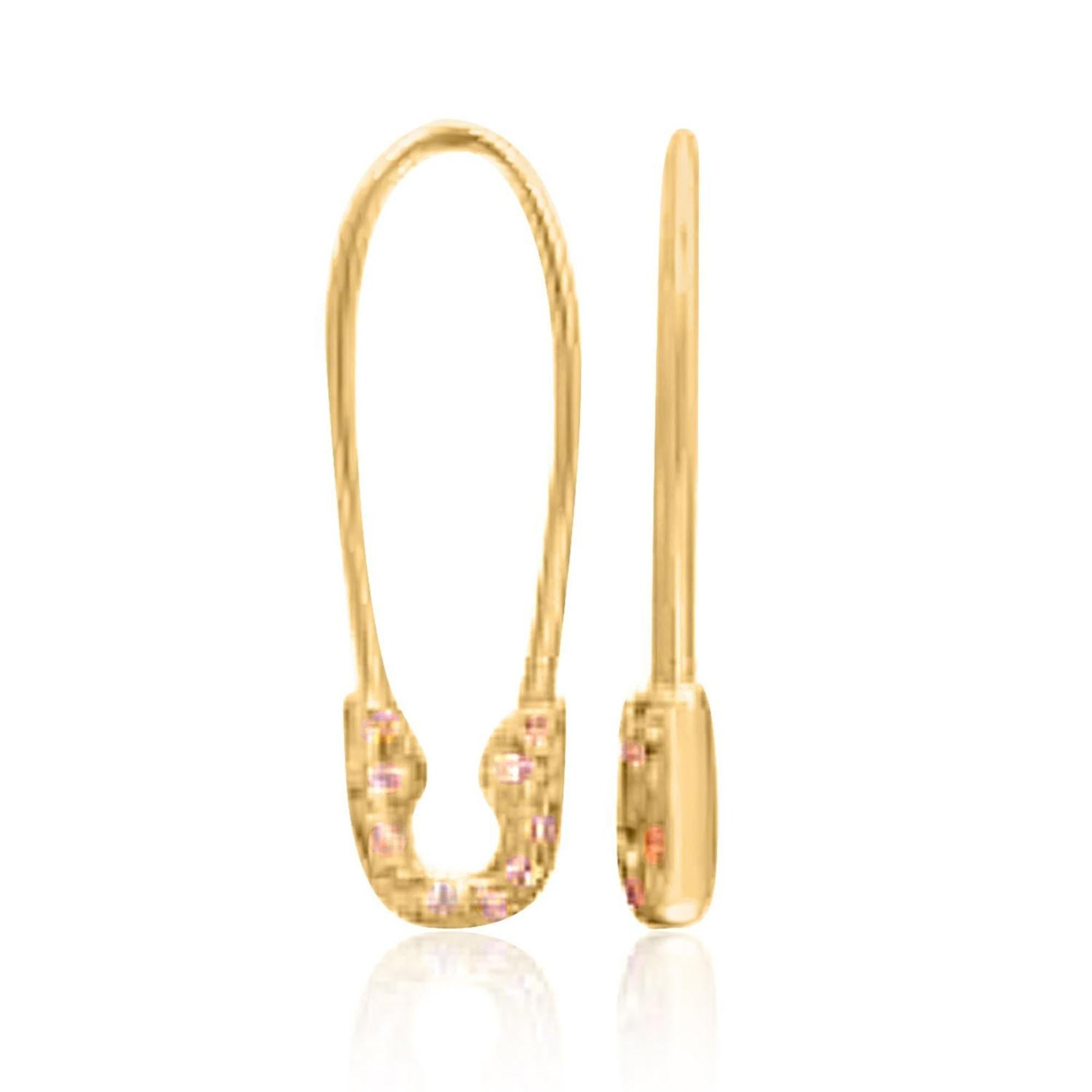 Diamond Safety Charm 14K yellow Gold Pin Earrings For Sale