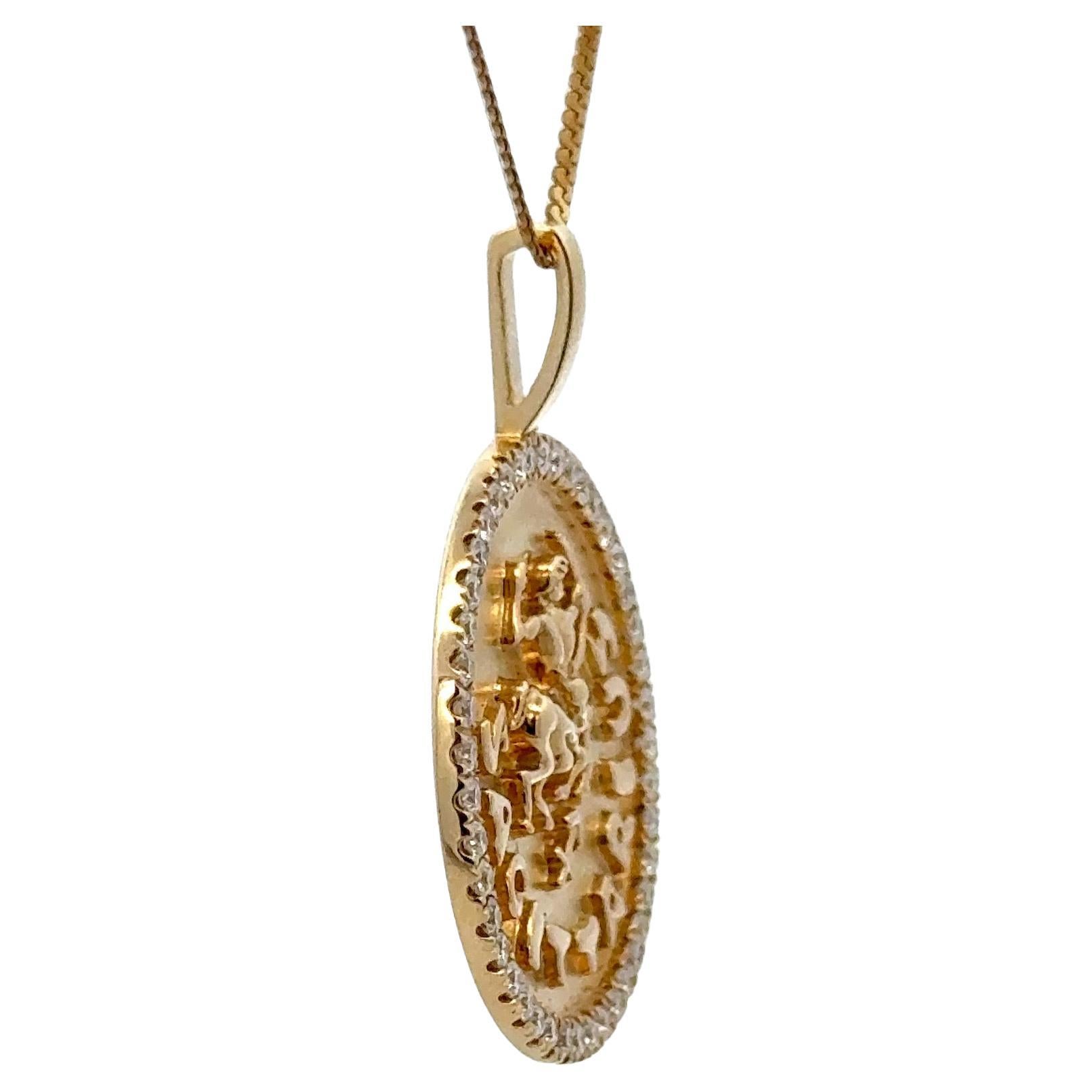 Contemporain Pendentif breloque Sagittaire diamant 0.54 carats or jaune 14 carats en vente