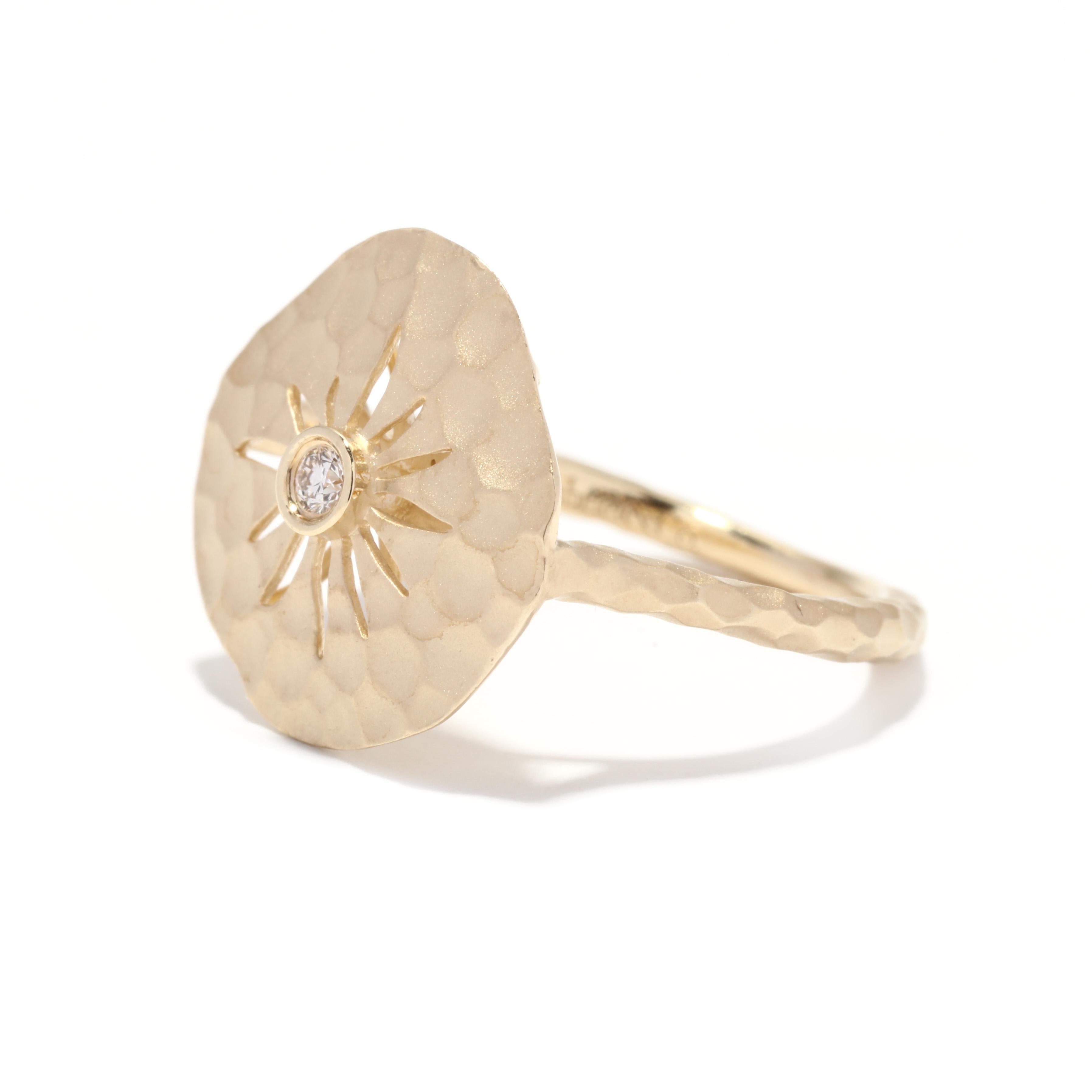 Diamond Sand Dollar Ring, Gold Sand Dollar Ring, Textured Diamond Ring In Good Condition In McLeansville, NC