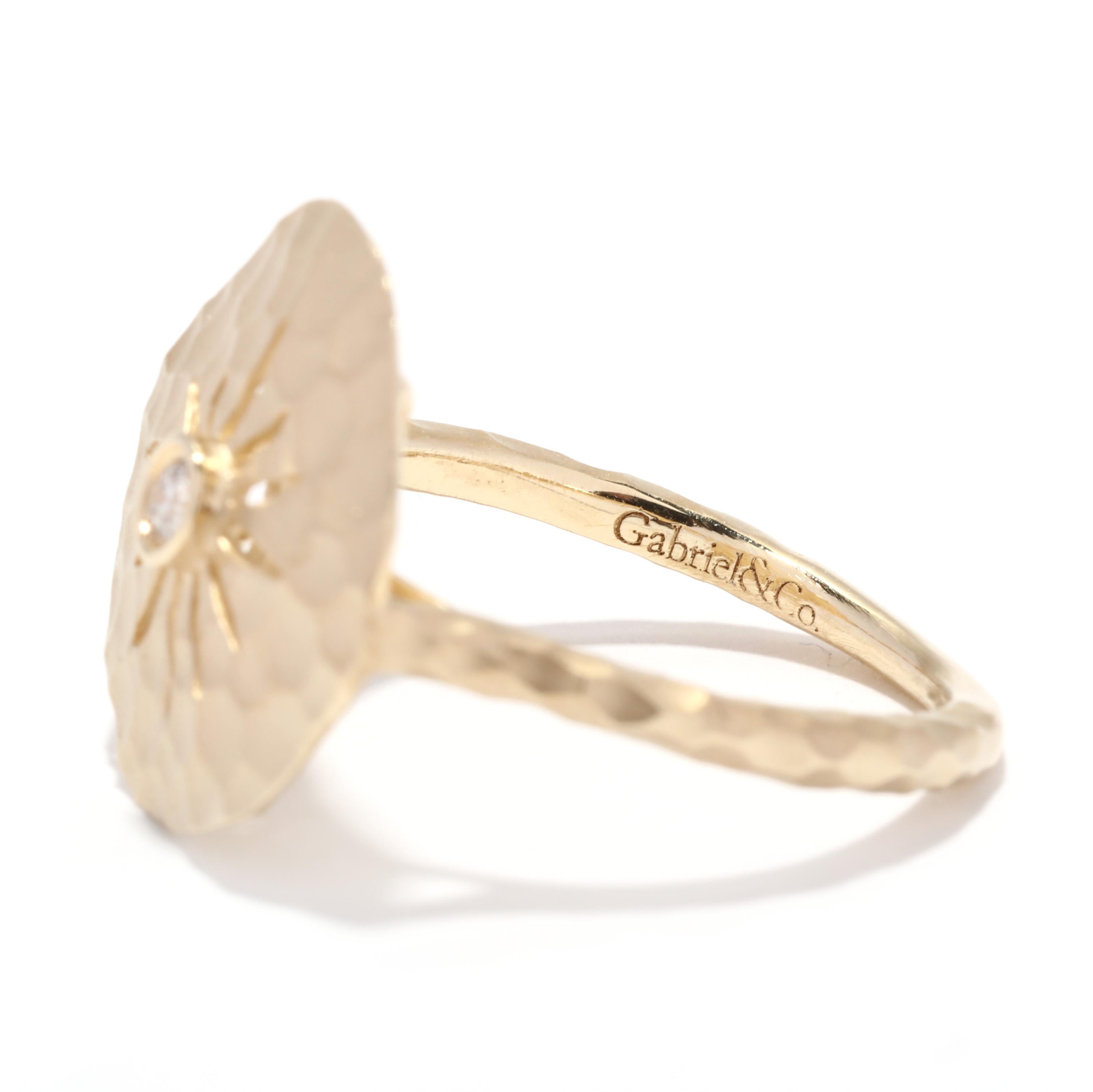 Women's or Men's Diamond Sand Dollar Ring, Gold Sand Dollar Ring, Textured Diamond Ring