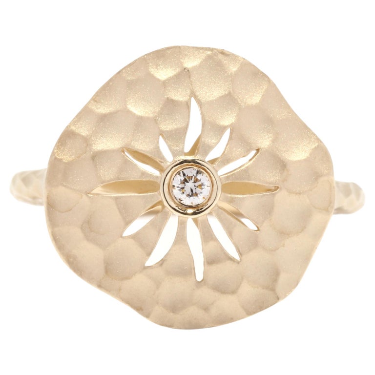 Diamond Sand Dollar Ring, Gold Sand Dollar Ring, Textured Diamond Ring ...