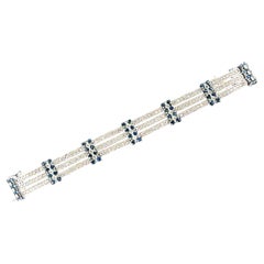 Diamond  Sapphire 14 Karat White Gold Three Row Bracelet