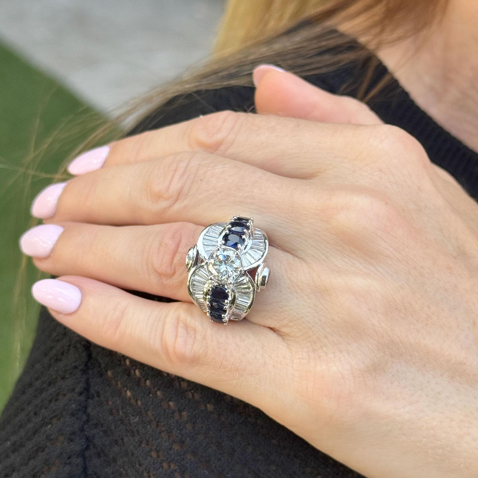 Diamant-Saphir 18 Karat Weißgold Verlobungs-Cocktailring GIA zertifiziert (Brillantschliff) im Angebot