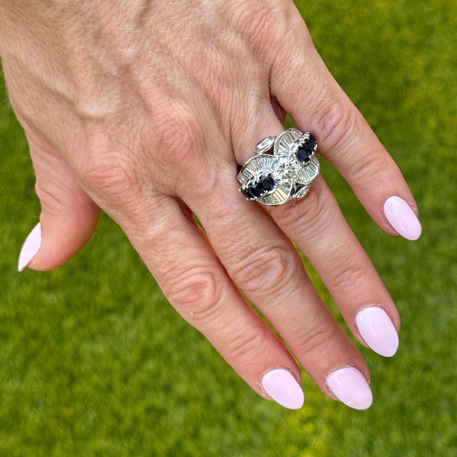 Diamant-Saphir 18 Karat Weißgold Verlobungs-Cocktailring GIA zertifiziert Damen im Angebot