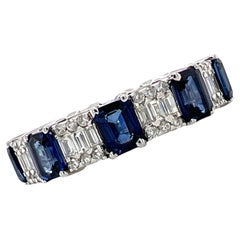 Diamond Sapphire 18 Karat White Gold Eternity Wedding Band Ring Size 7 