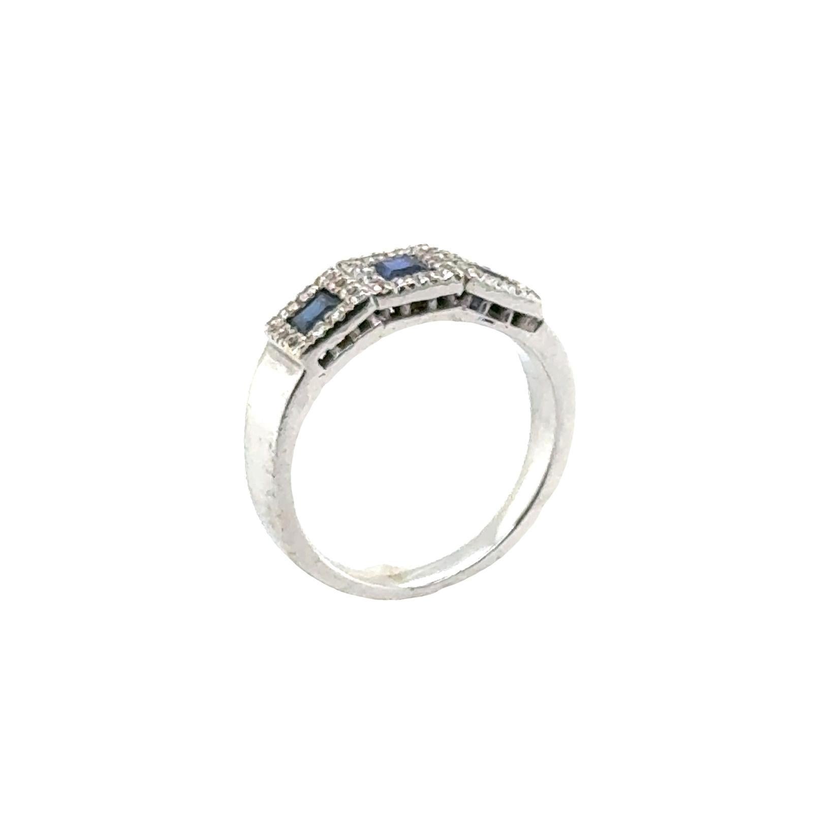 Women's Diamond Sapphire 18 Karat White Gold Modern Wedding Anniversary Band Ring For Sale