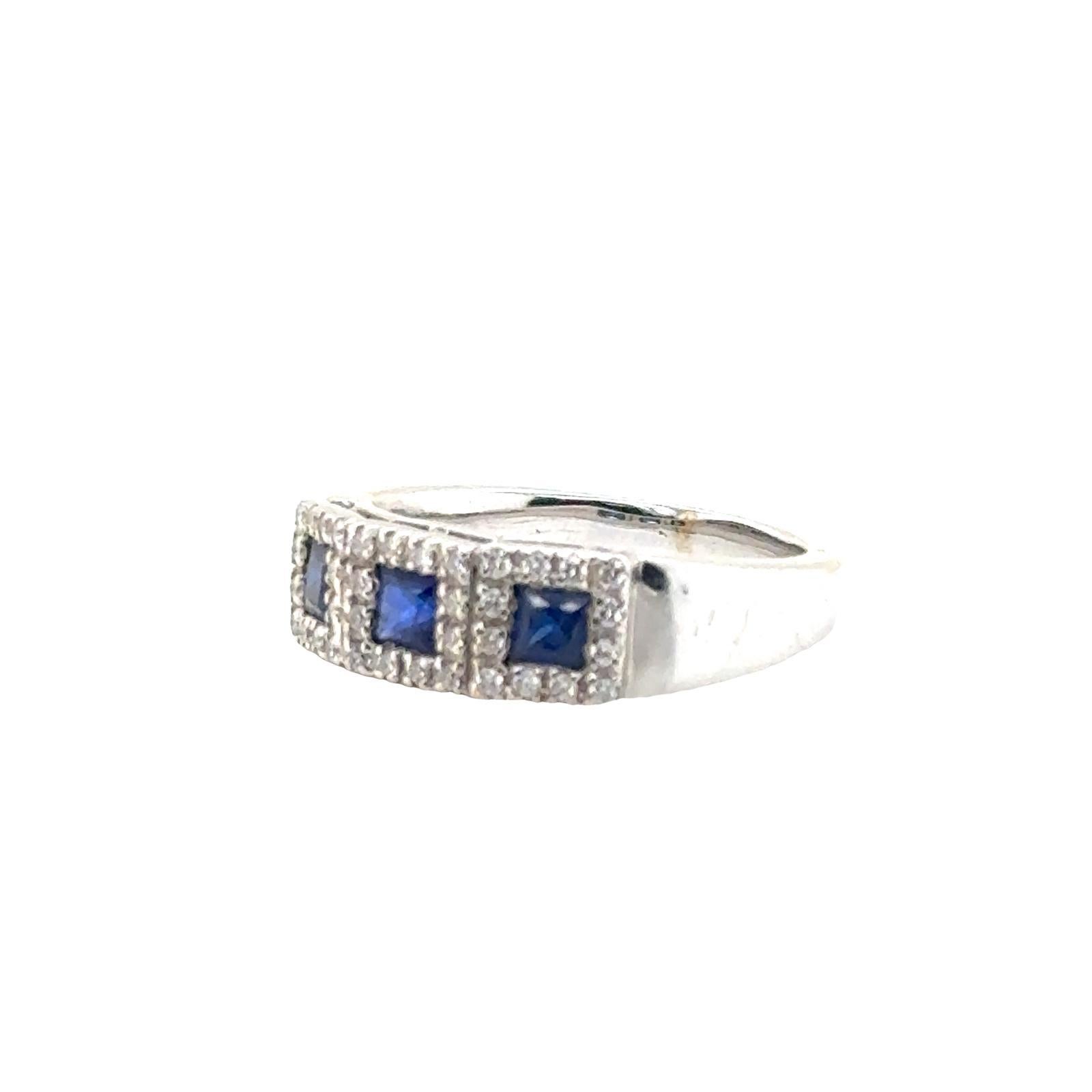 Diamond Sapphire 18 Karat White Gold Modern Wedding Anniversary Band Ring For Sale 1