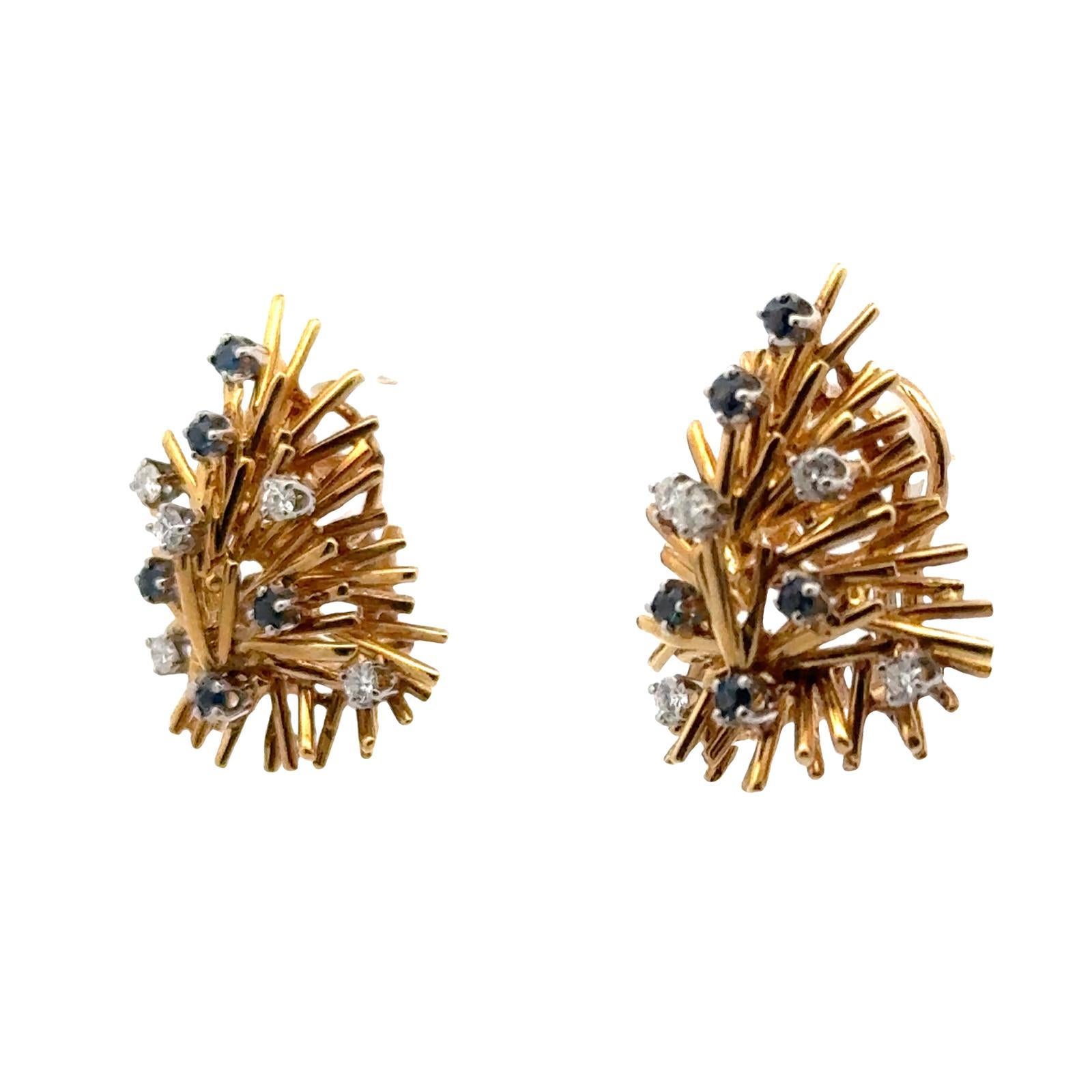 Boucles d'oreilles en or jaune 18 carats avec diamant et saphir Pour femmes en vente