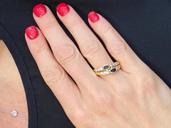 Diamond Sapphire 18 Karat Yellow Gold Two-Row Band Ring Bezel Set