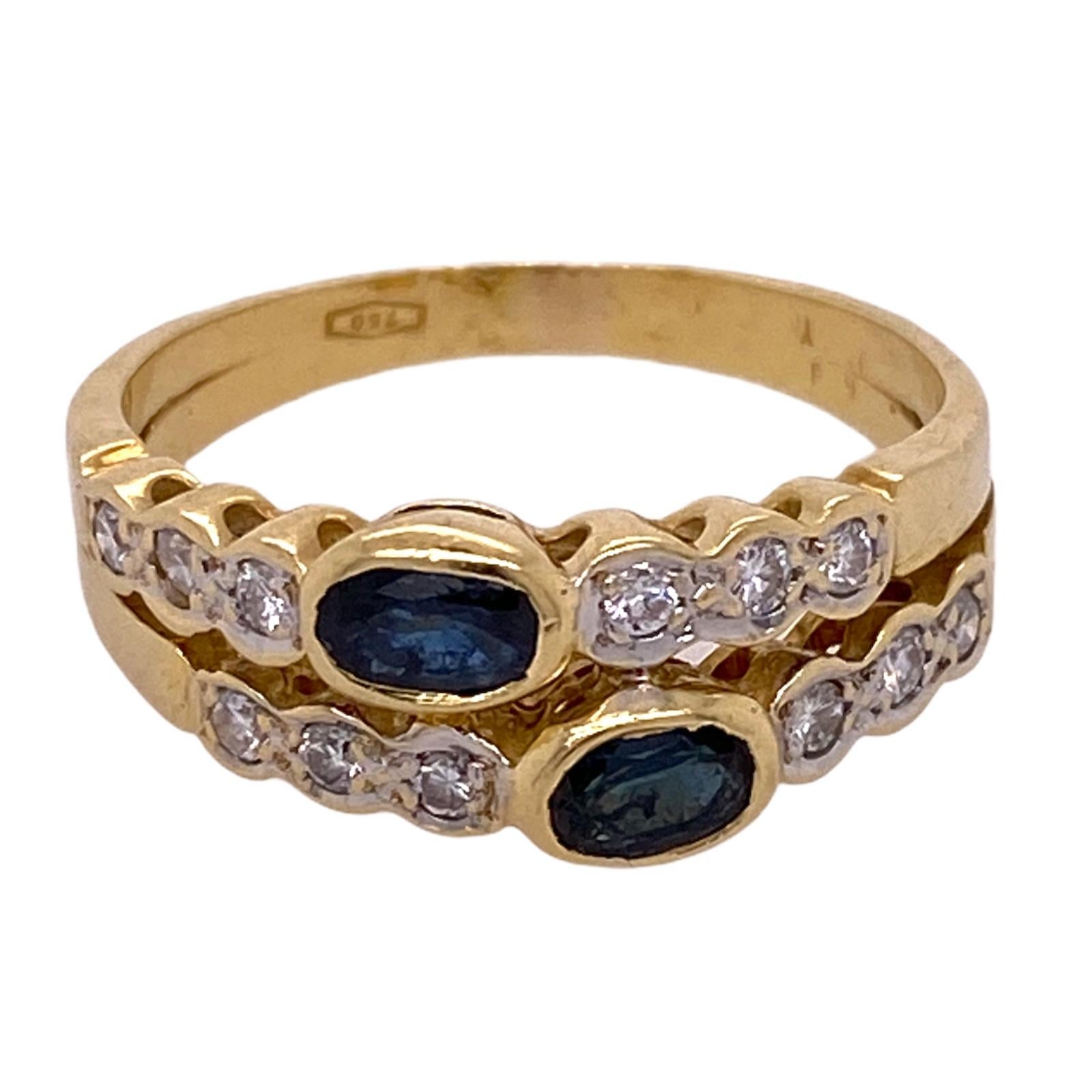 Modern Diamond Sapphire 18 Karat Yellow Gold Two-Row Band Ring Bezel Set