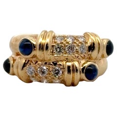 Diamond Sapphire 18 Karat Yellow Gold Two Row Modern Band Ring