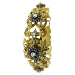 Retro Movado Diamond Sapphire 18 Karat Brushed Gold Bracelet Watch