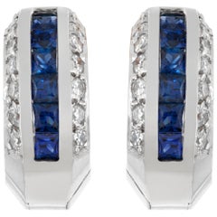 Diamond & sapphire 18k white gold huggie earrings
