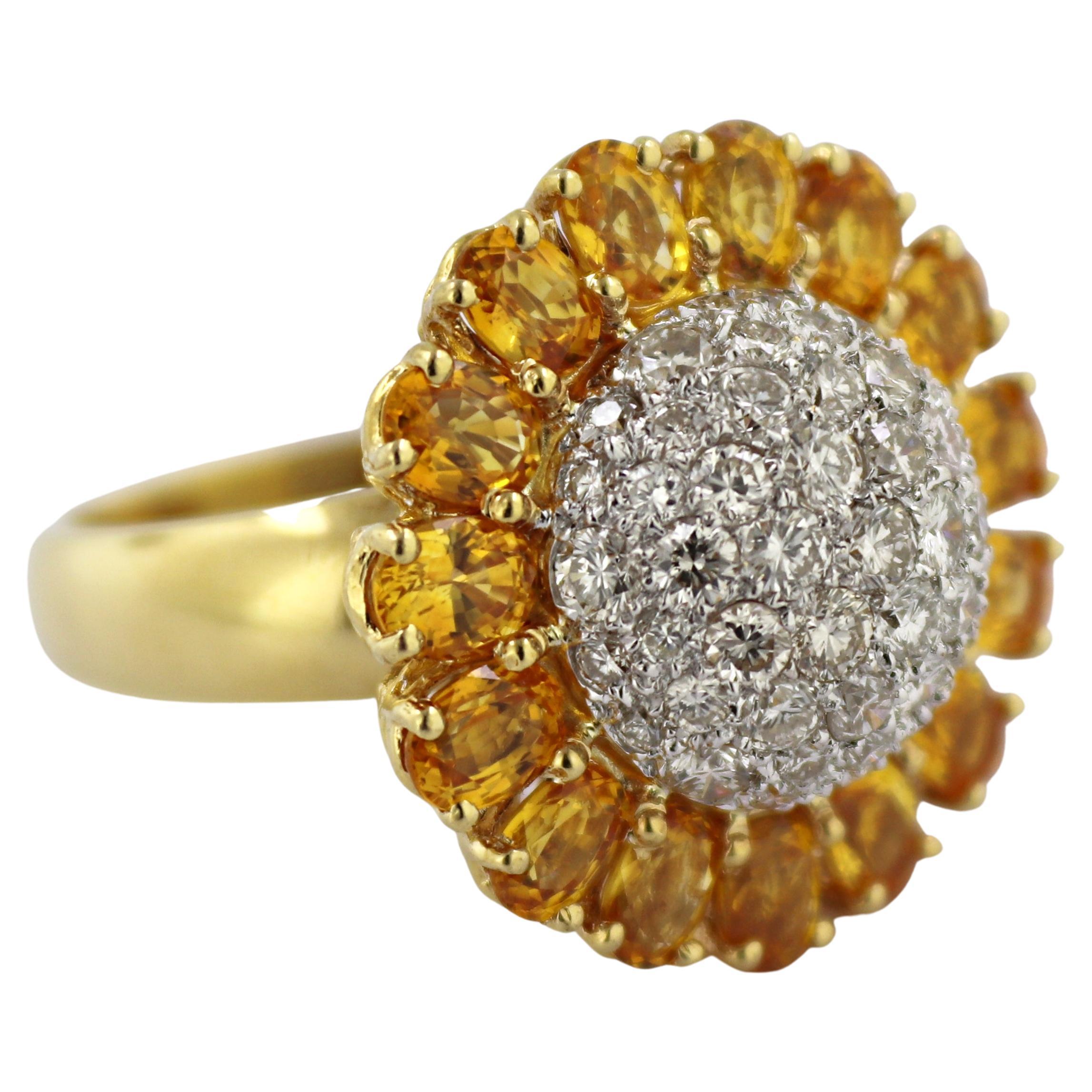 Bvlgari Yellow Gold Diamond Sapphire Flower Ring For Sale at 1stDibs