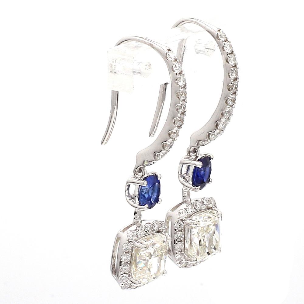 Diamond & Sapphire 2-Stone 18K White Gold Earrings In Good Condition For Sale In Scottsdale, AZ