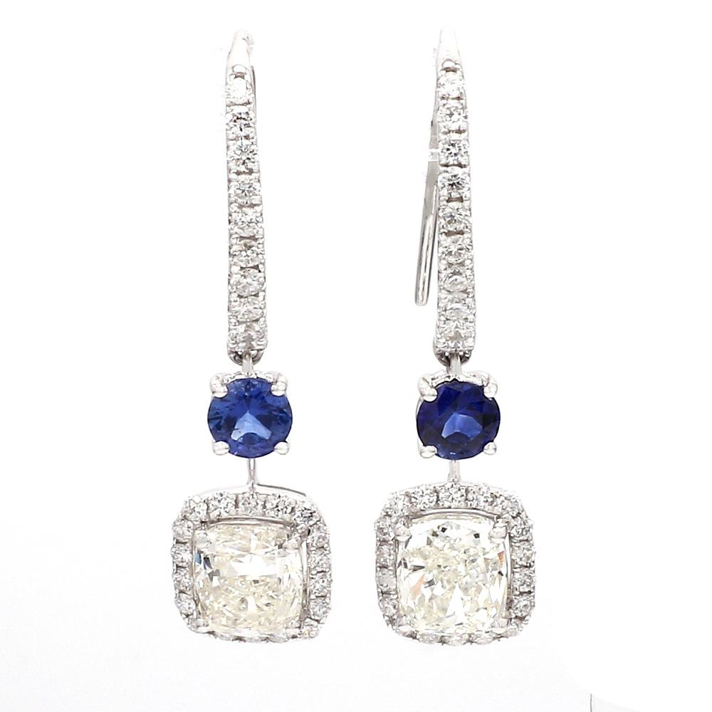 Women's Diamond & Sapphire 2-Stone 18K White Gold Earrings For Sale