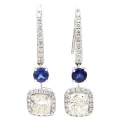 Diamond & Sapphire 2-Stone 18K White Gold Earrings