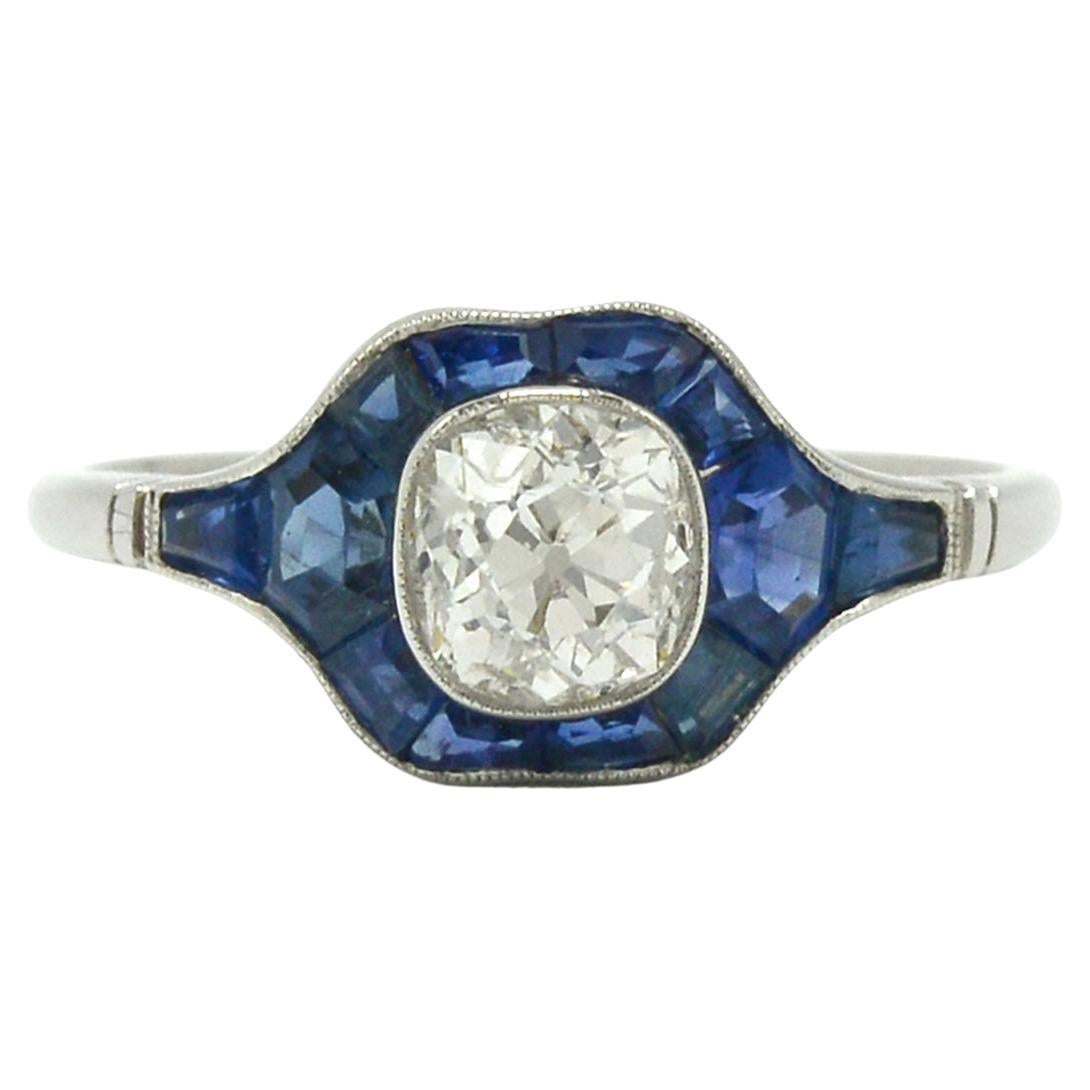 Diamond & Sapphire Accent Engagement Ring For Sale