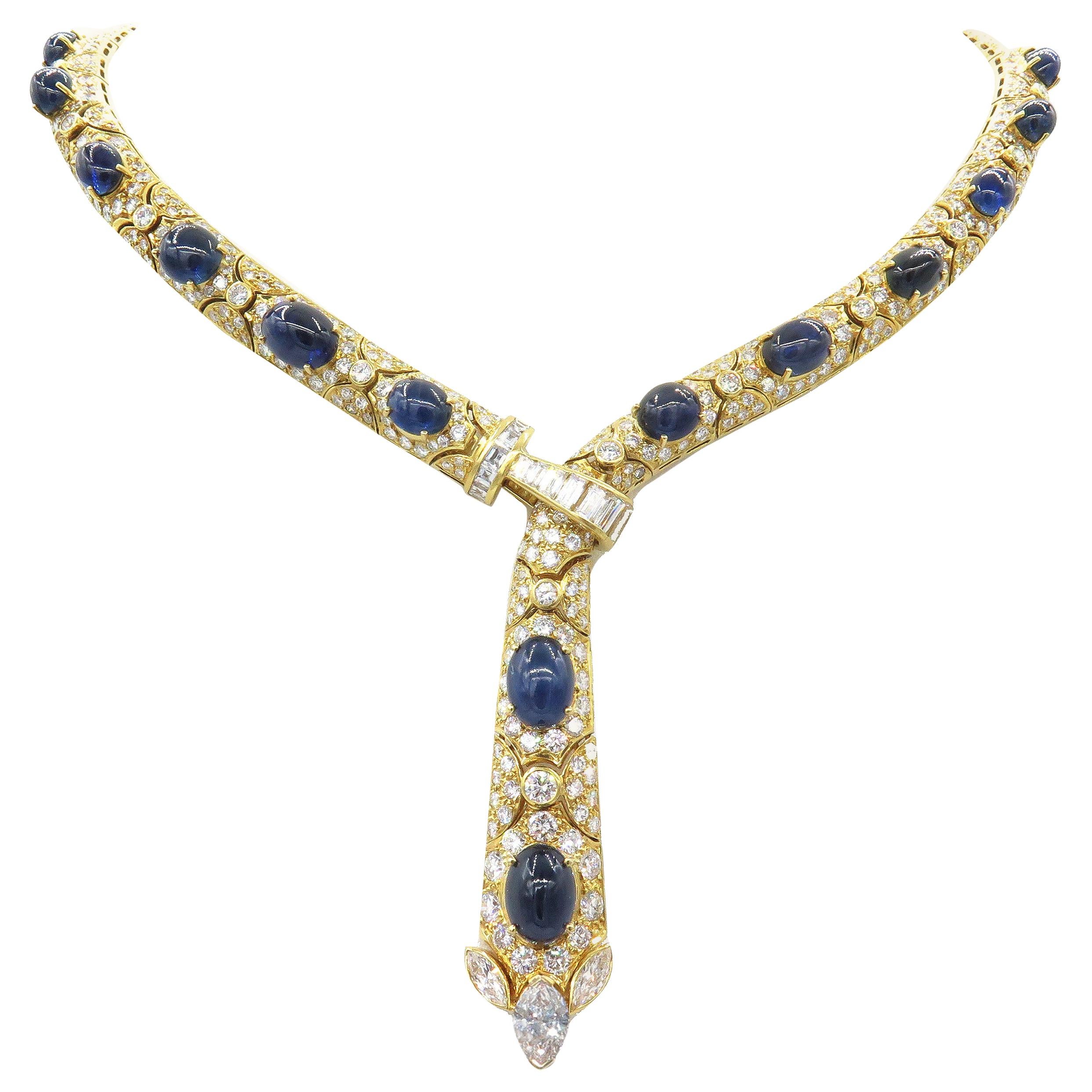 Diamond Sapphire Adjustable Necklace For Sale