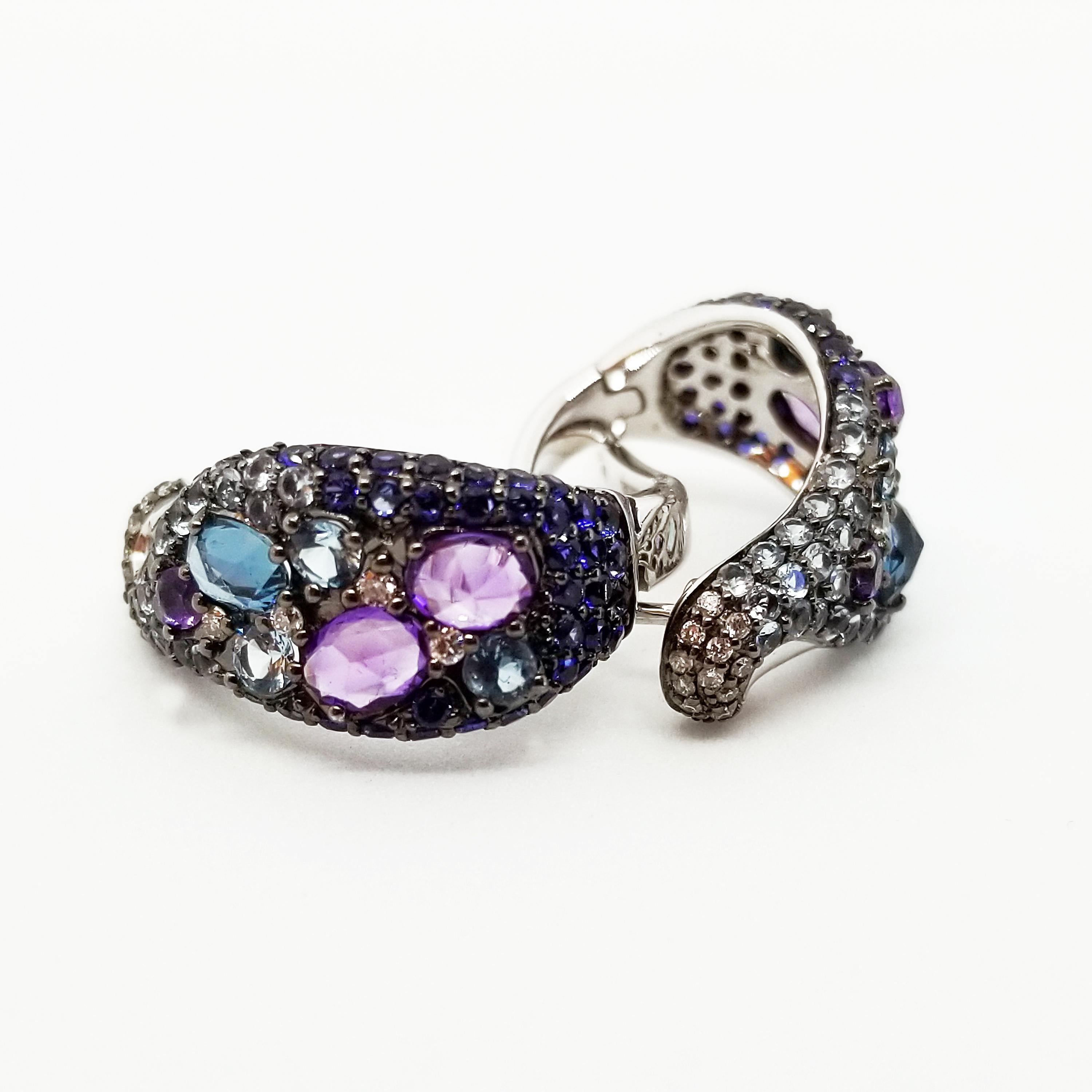 Diamant Saphir Amethyst ASBA Ombre Ohrringe Weißgold Schwarz Rhodium 14K (Zeitgenössisch) im Angebot