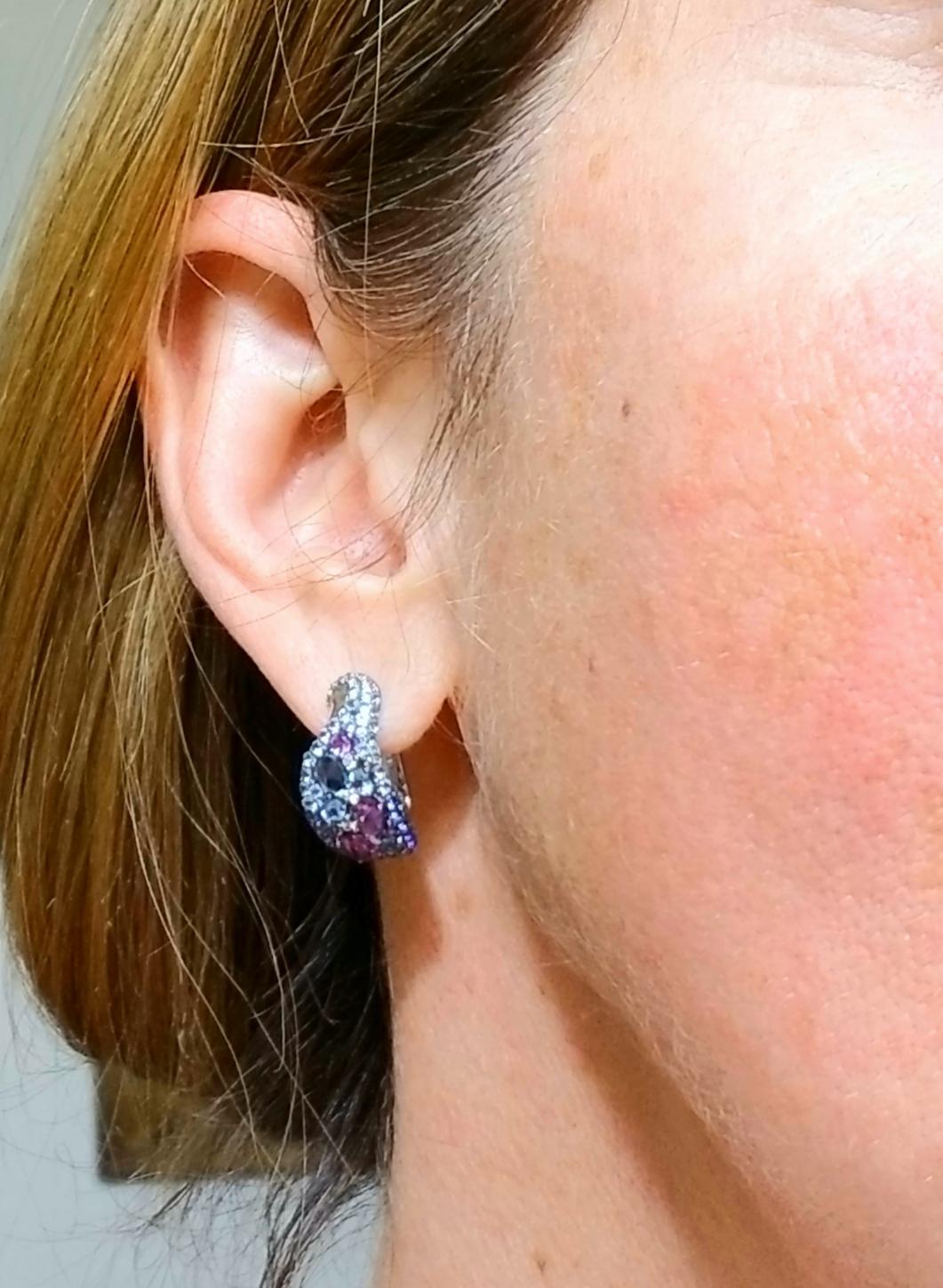 Diamant Saphir Amethyst ASBA Ombre Ohrringe Weißgold Schwarz Rhodium 14K im Angebot 3