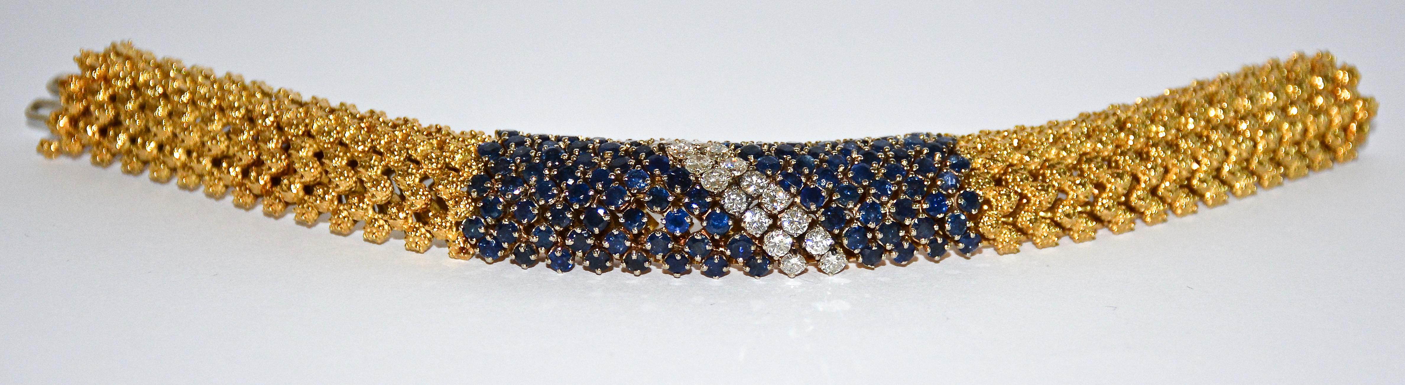 Women's Diamond, Sapphire and 18k Gold 'Cous Cous' Flexible Link Bracelet For Sale