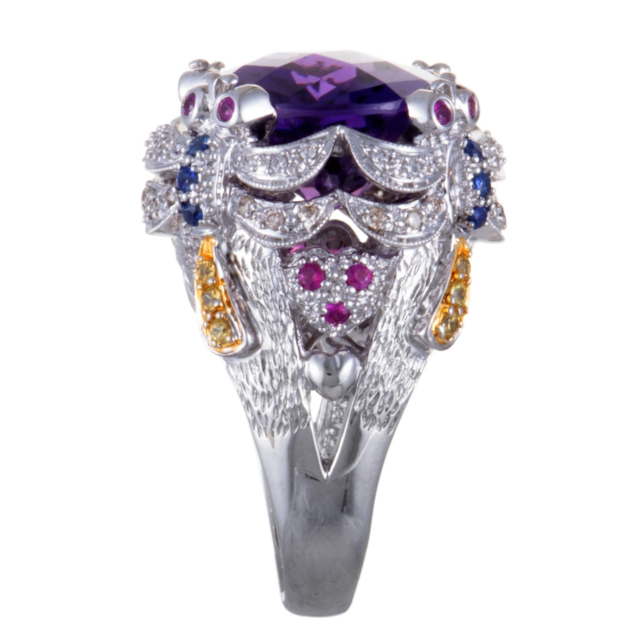 Women's Diamond Sapphire and Amethyst Gold Cocktail Ring