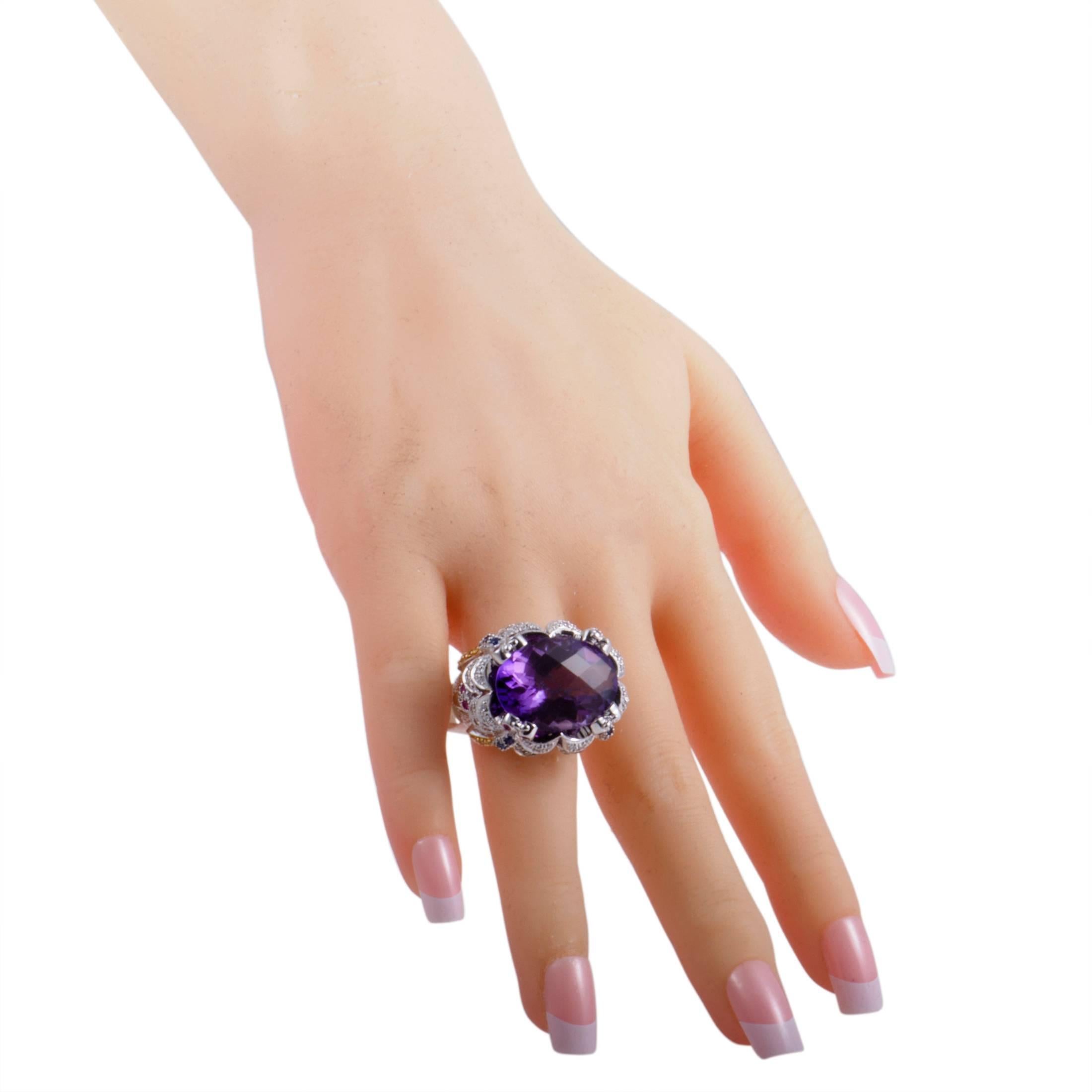 Diamond Sapphire and Amethyst Gold Cocktail Ring 1