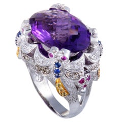 Diamond Sapphire and Amethyst Gold Cocktail Ring