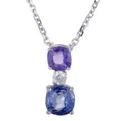 Diamond Sapphire and Amethyst White Gold Pendant Necklace