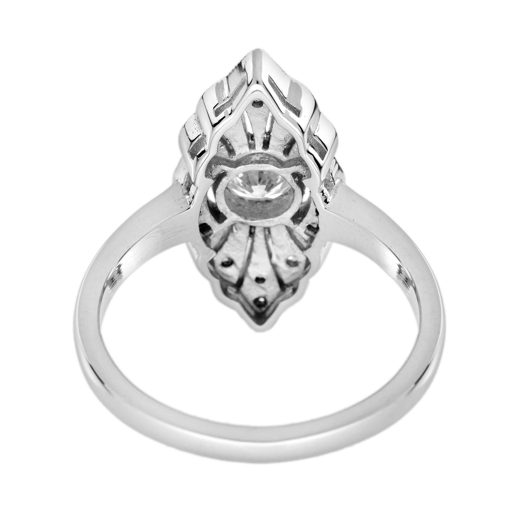 Diamond Sapphire and Diamond Art Deco Style Engagement Ring in 18K White Gold In New Condition For Sale In Bangkok, TH