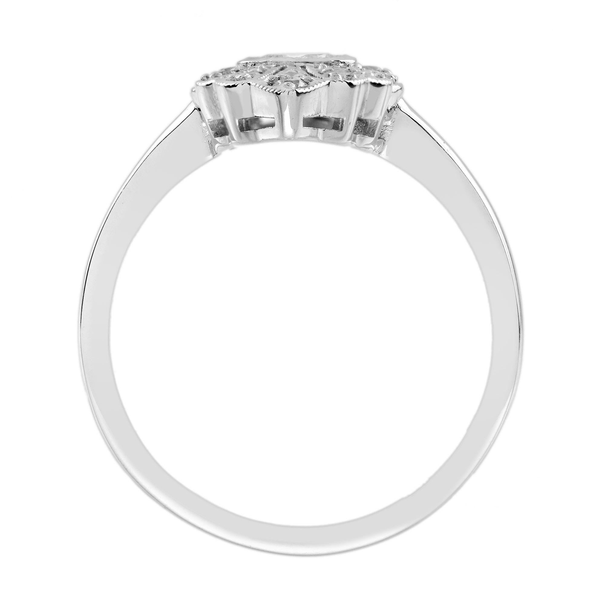 Women's Diamond Sapphire and Diamond Art Deco Style Engagement Ring in 18K White Gold For Sale