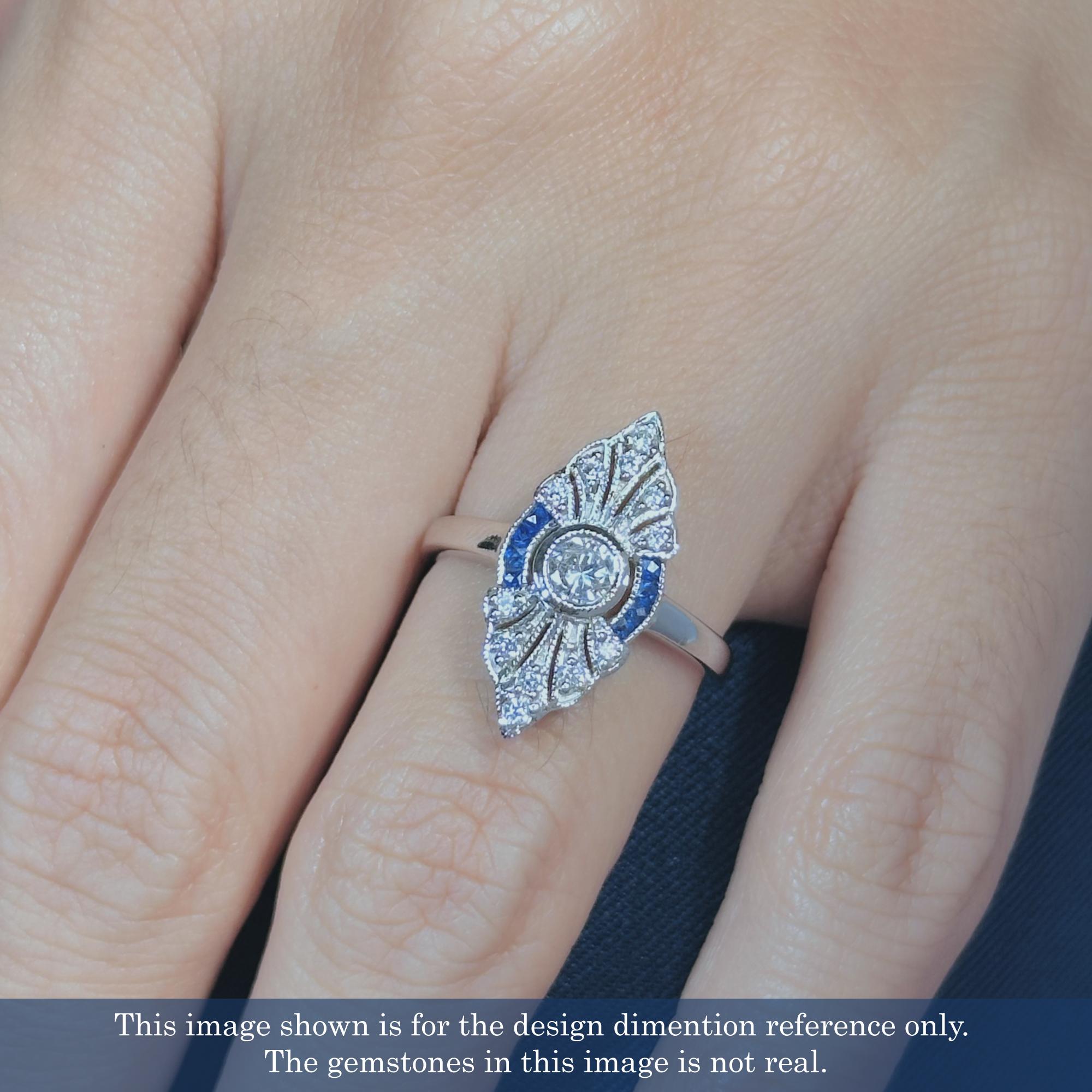 Diamond Sapphire and Diamond Art Deco Style Engagement Ring in 18K White Gold For Sale 2