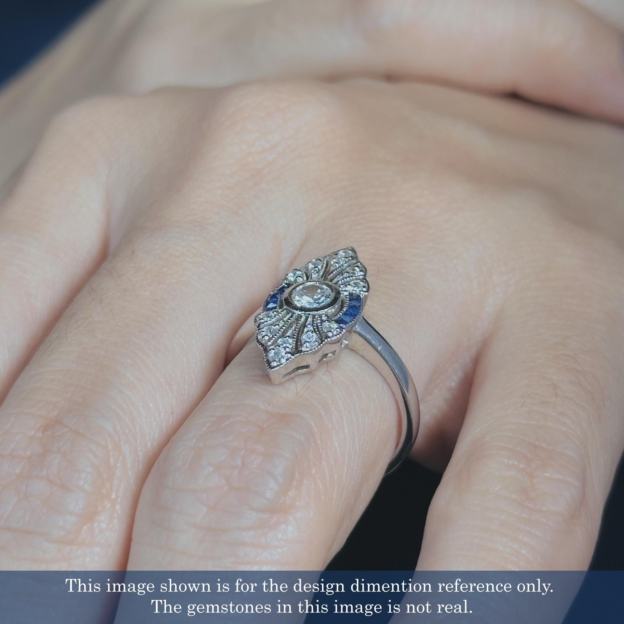 Diamond Sapphire and Diamond Art Deco Style Engagement Ring in 18K White Gold For Sale 3