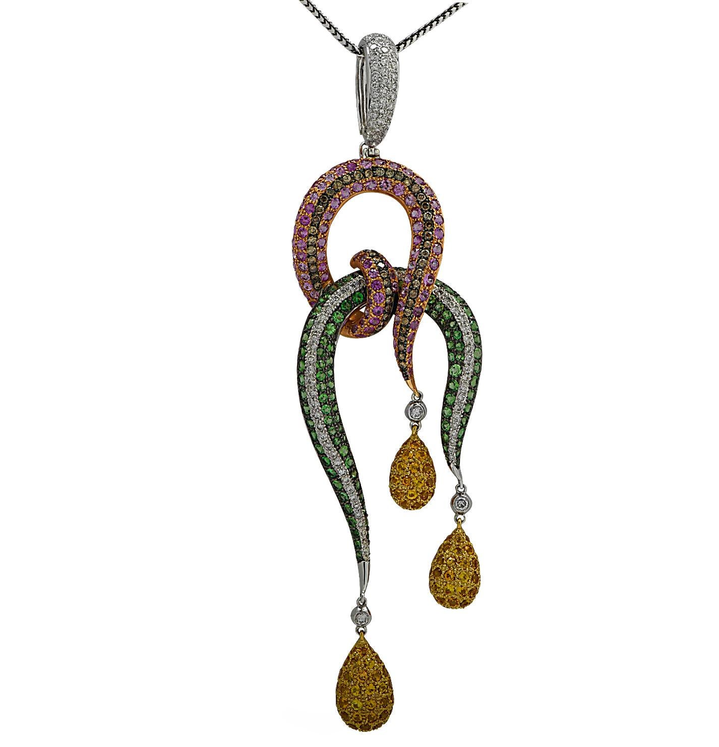 Diamond, Sapphire and Emerald Necklace and Pendant In Excellent Condition In Miami, FL
