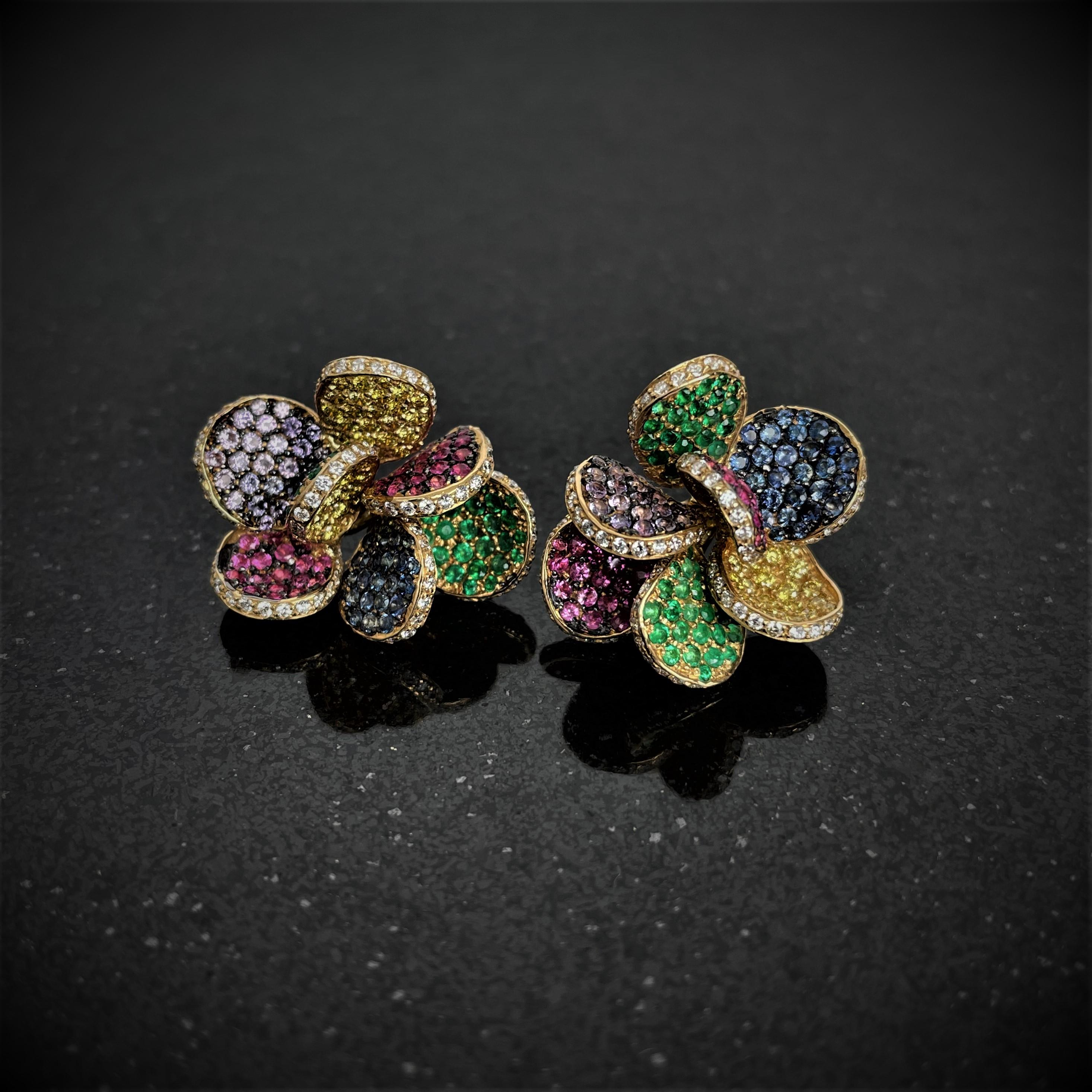 Contemporary Rosior one-off Diamond, Sapphire and Emerald 