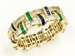 Diamond, Sapphire and Emerald Wide 18 Karat Bracelet by Charles Krypell