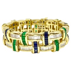 Diamond, Sapphire and Emerald Wide 18 Karat Bracelet by Charles Krypell