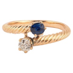 Diamond Sapphire and Gold Two-Stone Ring