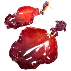 Diamond, Sapphire and Orchid Petal Fish Earrings