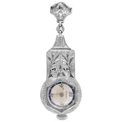 Diamond, Sapphire and Platinum Pendant Watch, Bulova