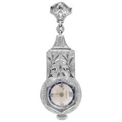 Diamant-, Saphir- und Platin-Anhänger-Uhr, Bulova