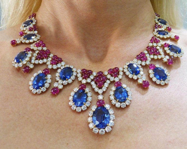 Bulgari Diamond Sapphire Ruby Fringe Necklace For Sale 1