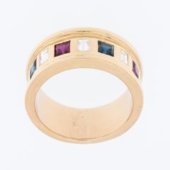 Diamond, Sapphire and Ruby 18kt Yellow Gold Swiss Vintage Ring