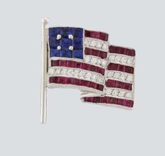Diamond, Sapphire and Ruby American Flag Pin/Brooch