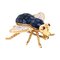 Diamond, Sapphire and Ruby Insect Brooch in 18 Karat Yellow Gold