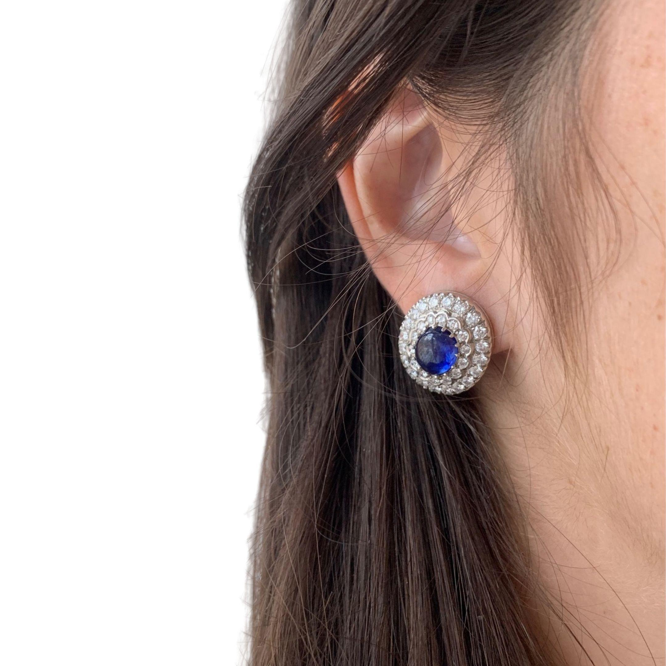 Brilliant Cut Diamond and Sapphire Antique Style Earrings