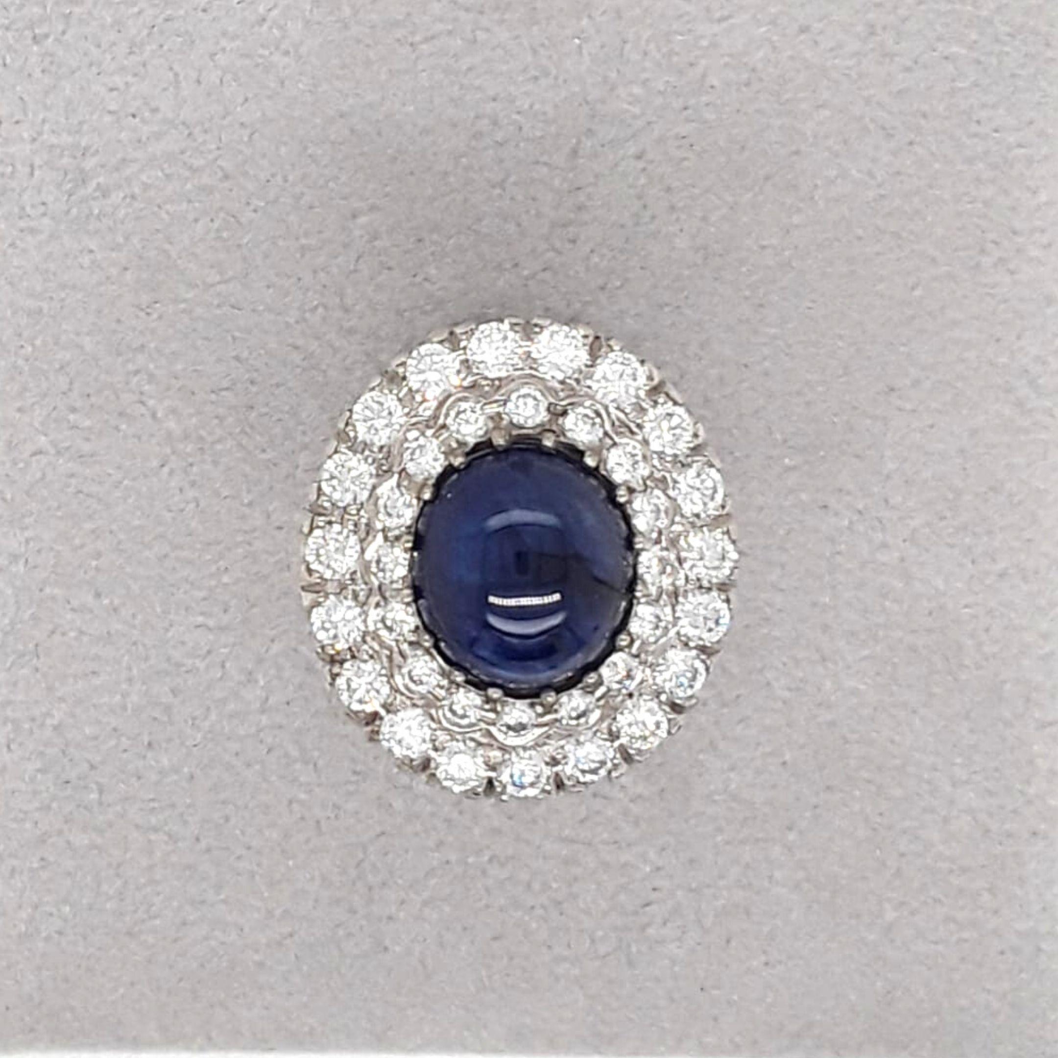 Brilliant Cut Diamond and Cabouchon Sapphire Antique Style Ring