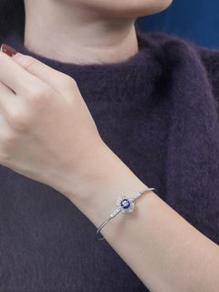 Bracciale esagonale geometrico in oro 14K con diamante e zaffiro in stile Art Déco